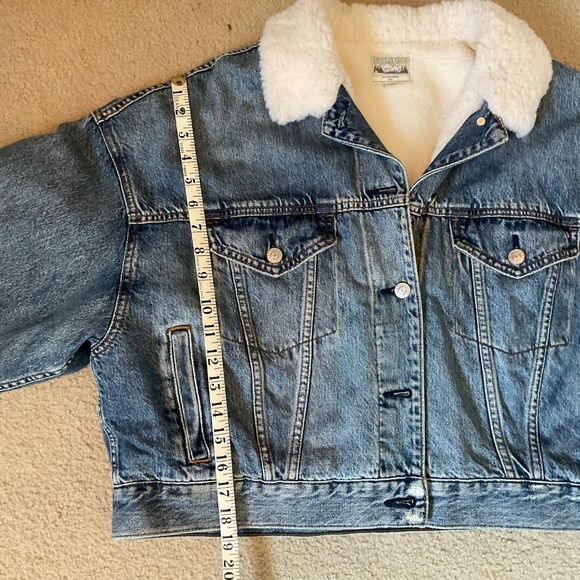 American Eagle Womens Denim jacket faux Sherpa collar and lined size XL - Picture 3 of 9